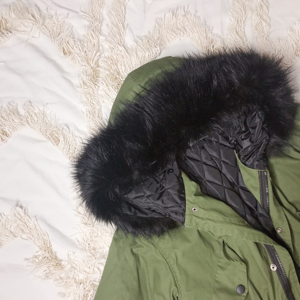 Army Green Fur Hooded Winter Utility Jacket💕💕